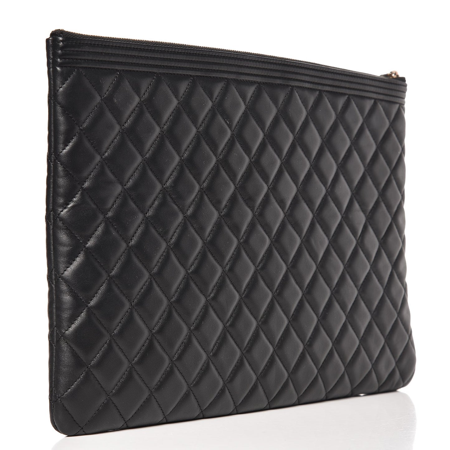 Lambskin Quilted Large Boy Cosmetic Case Black