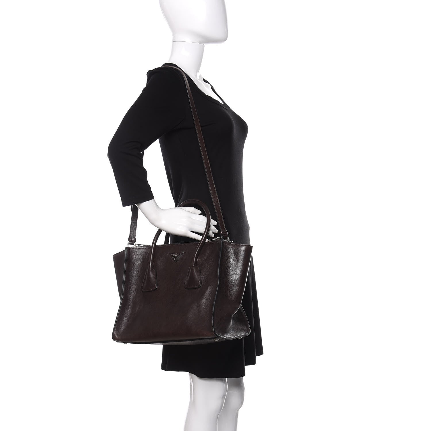 Prada Glace Calfskin Twin Pocket Tote Moro 2 of 16