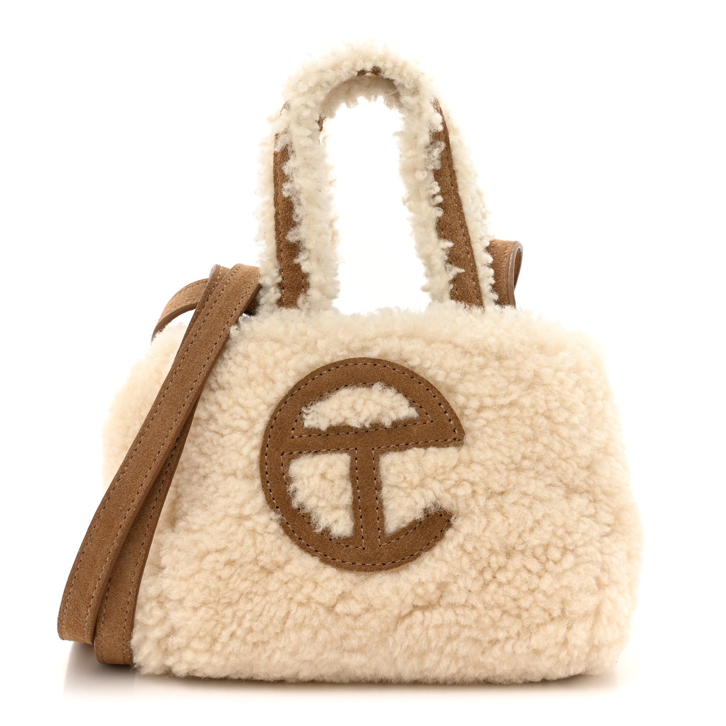 X UGG Suede Shearling Reverse Small Shopping Bag Natural
