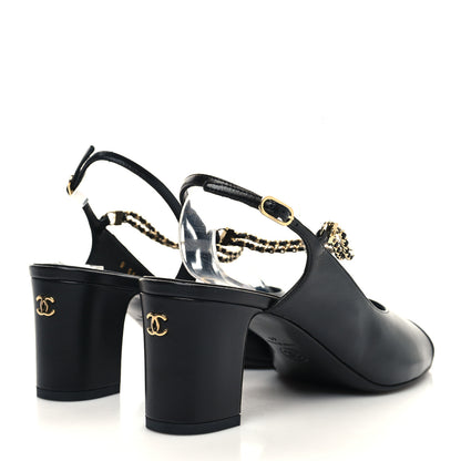 Chanel Lambskin Grosgrain Cap Toe Chain Slingback Pumps 41 Black 4 of 8