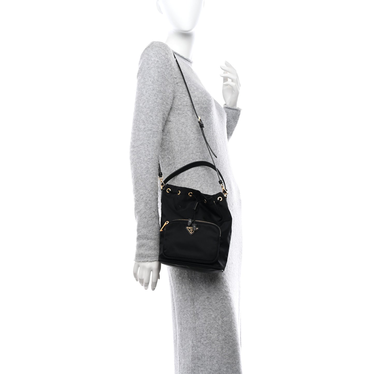 Re-Nylon Duet Drawstring Shoulder Bag Black