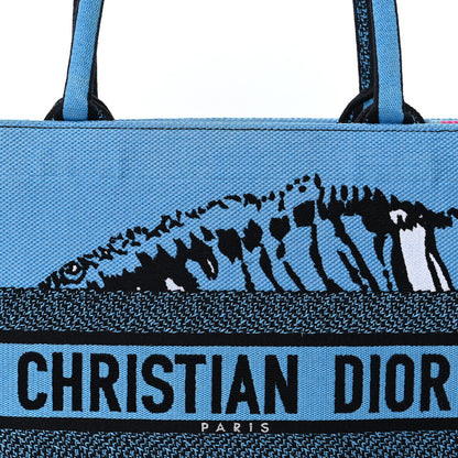 Christian Dior Canvas Embroidered Medium Jungle Pop Book Tote Blue Multicolor 6 of 8