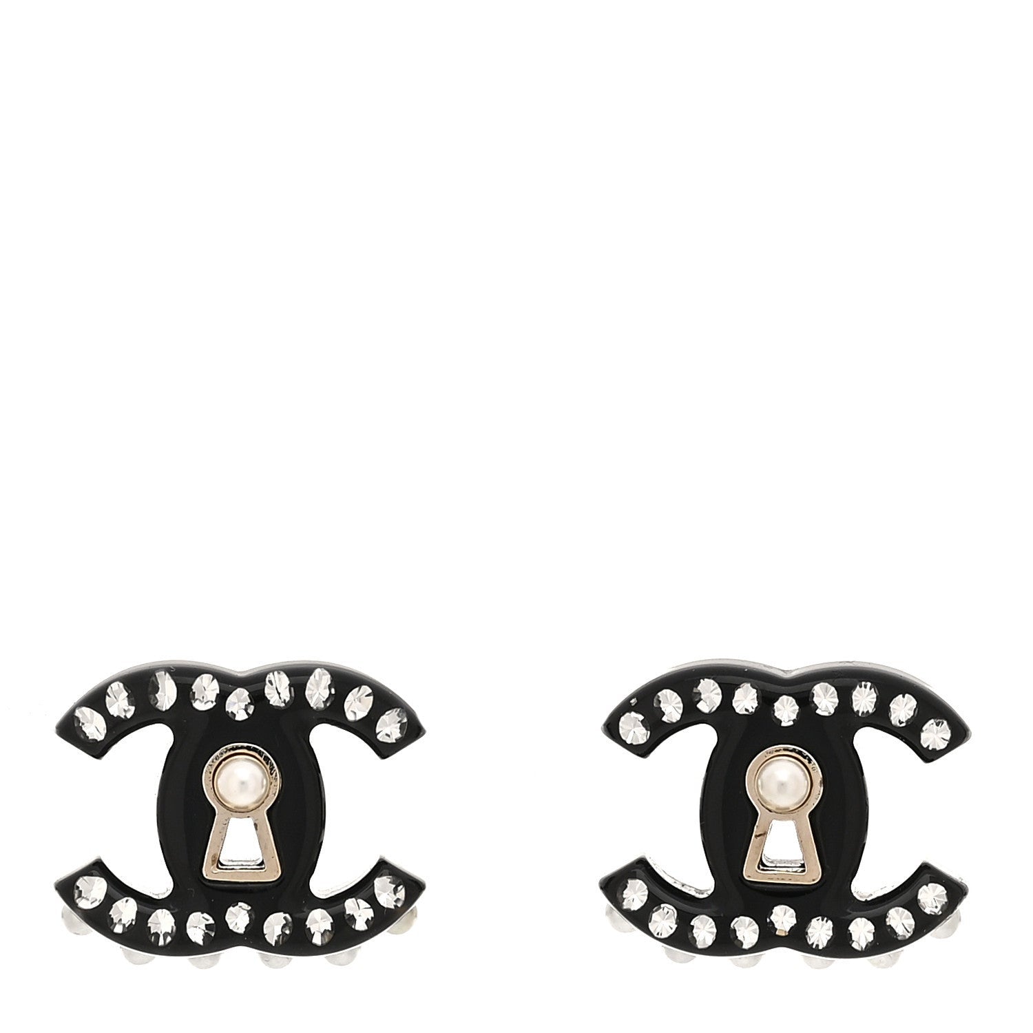 Chanel Resin Crystal Pearl CC Earrings Black 1 of 5