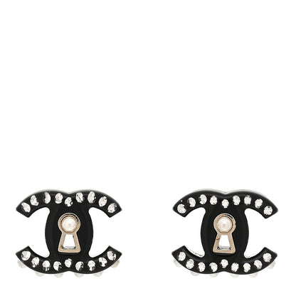 Chanel Resin Crystal Pearl CC Earrings Black 1 of 5