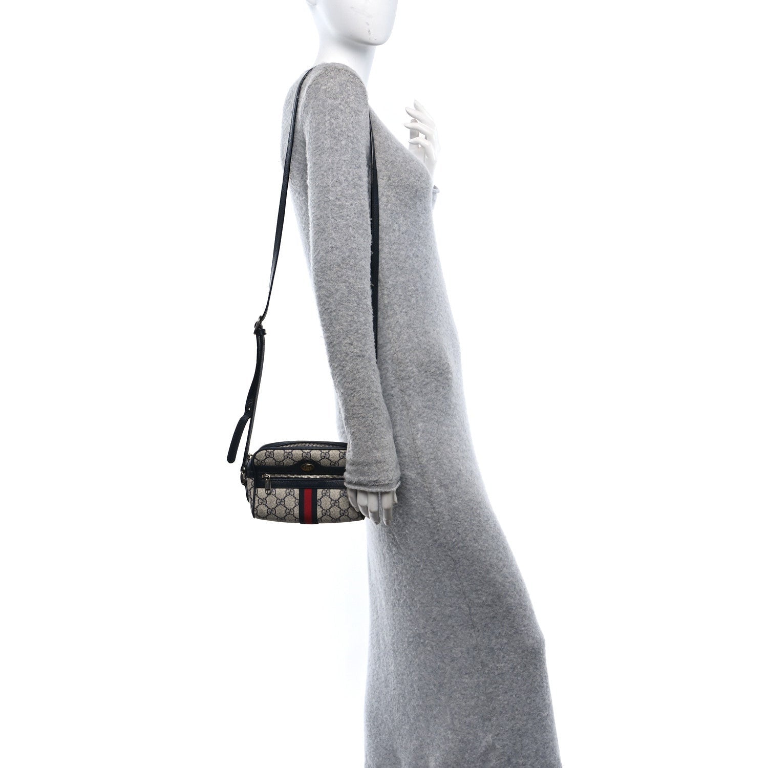 Gucci GG Supreme Monogram Textured Dollar Calfskin Web Mini Ophidia Shoulder Bag Beige Blue 2 of 7