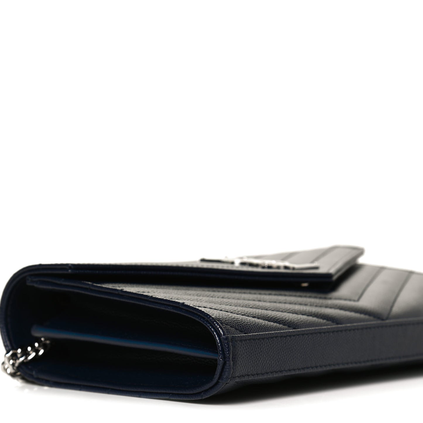 Grain De Poudre Matelasse Chevron Monogram Envelope Chain Wallet Deep Marine
