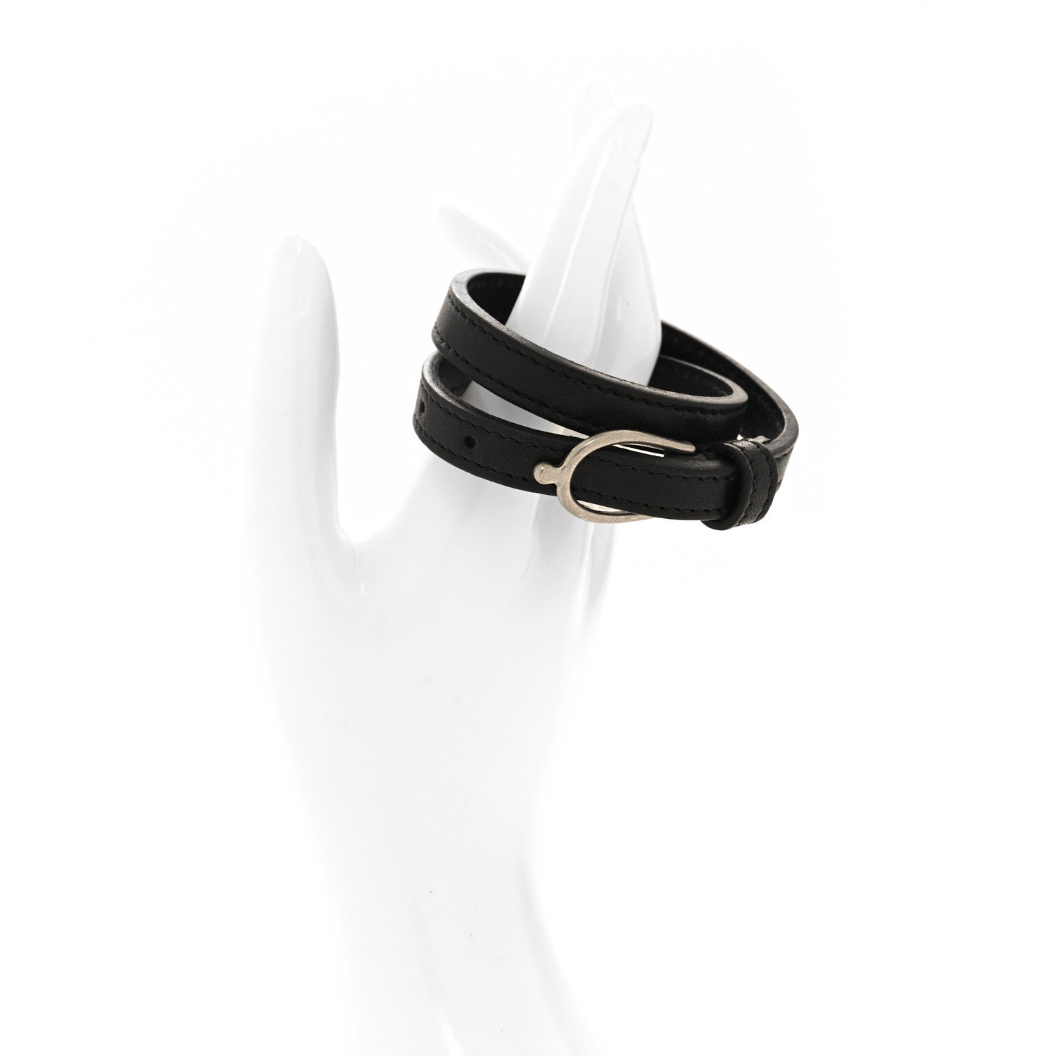 Saint Laurent Leather Lucky Bone Double Wrap Bracelet Black 2 of 5