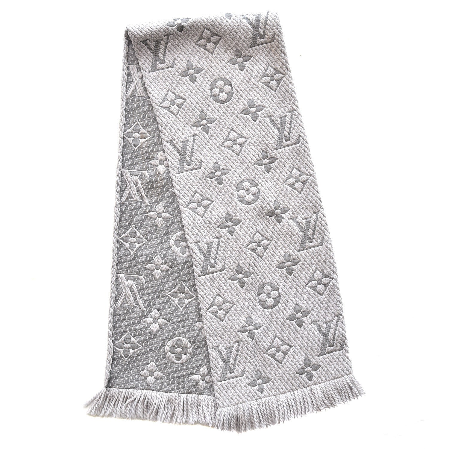 Louis Vuitton Wool Silk Logomania Scarf Pearl Grey 3 of 4