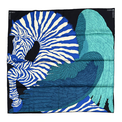 Hermes Silk Zebra Pegasus Scarf 90 Caban Turquoise Bleu Klein 1 of 6