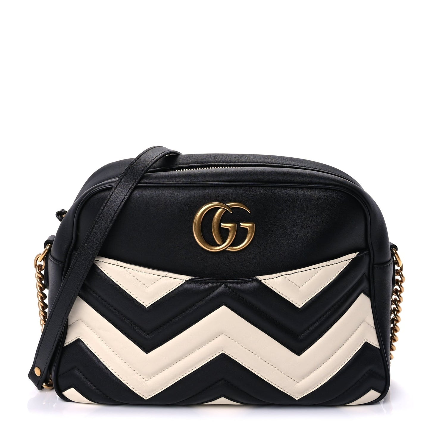 Calfskin Matelasse Medium GG Marmont Chain Shoulder Bag  Black White