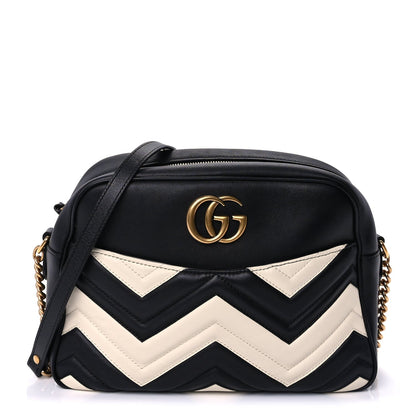 Gucci Calfskin Matelasse Medium GG Marmont Chain Shoulder Bag  Black White 1 of 8