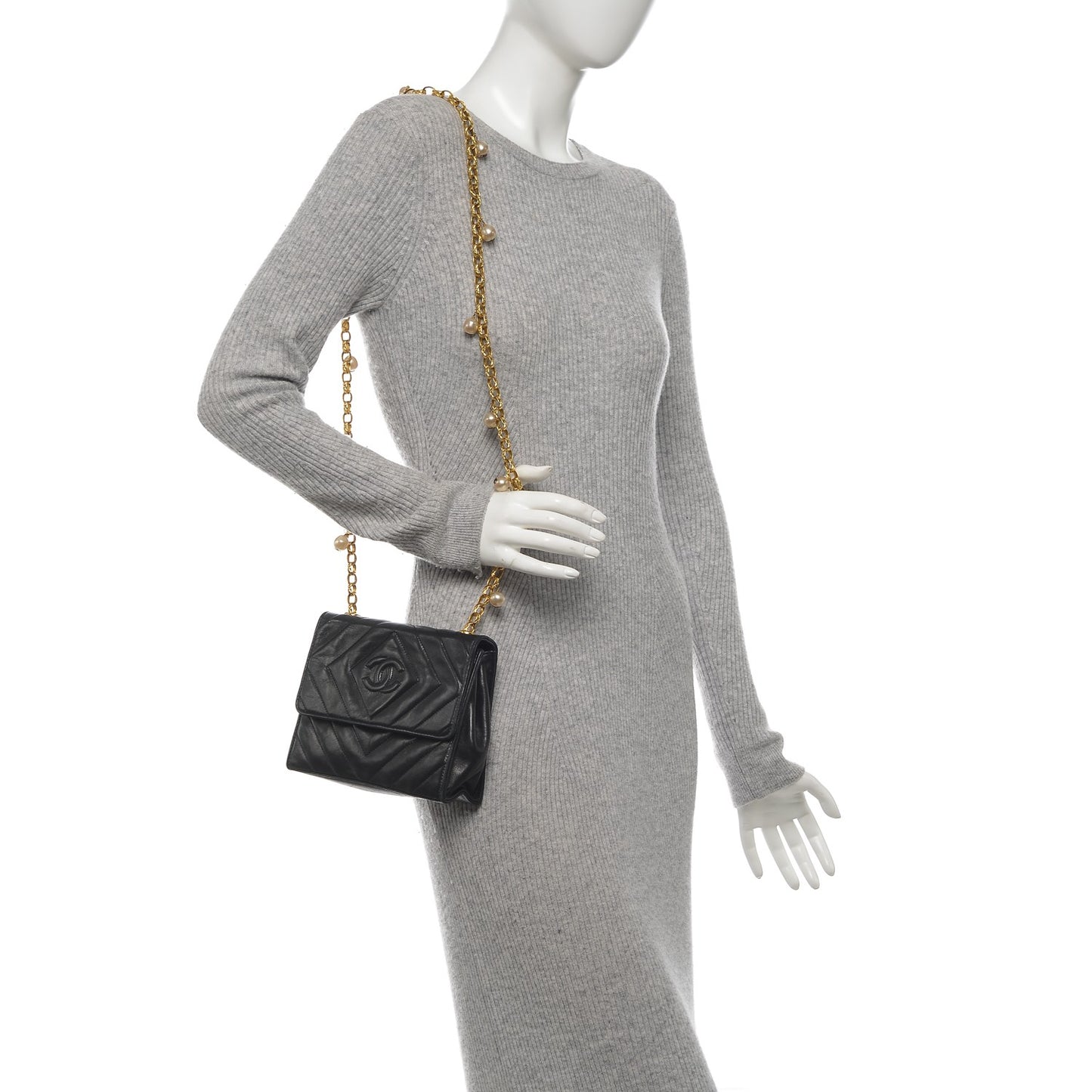 Lambskin Chevron Quilted Mini Flap Black