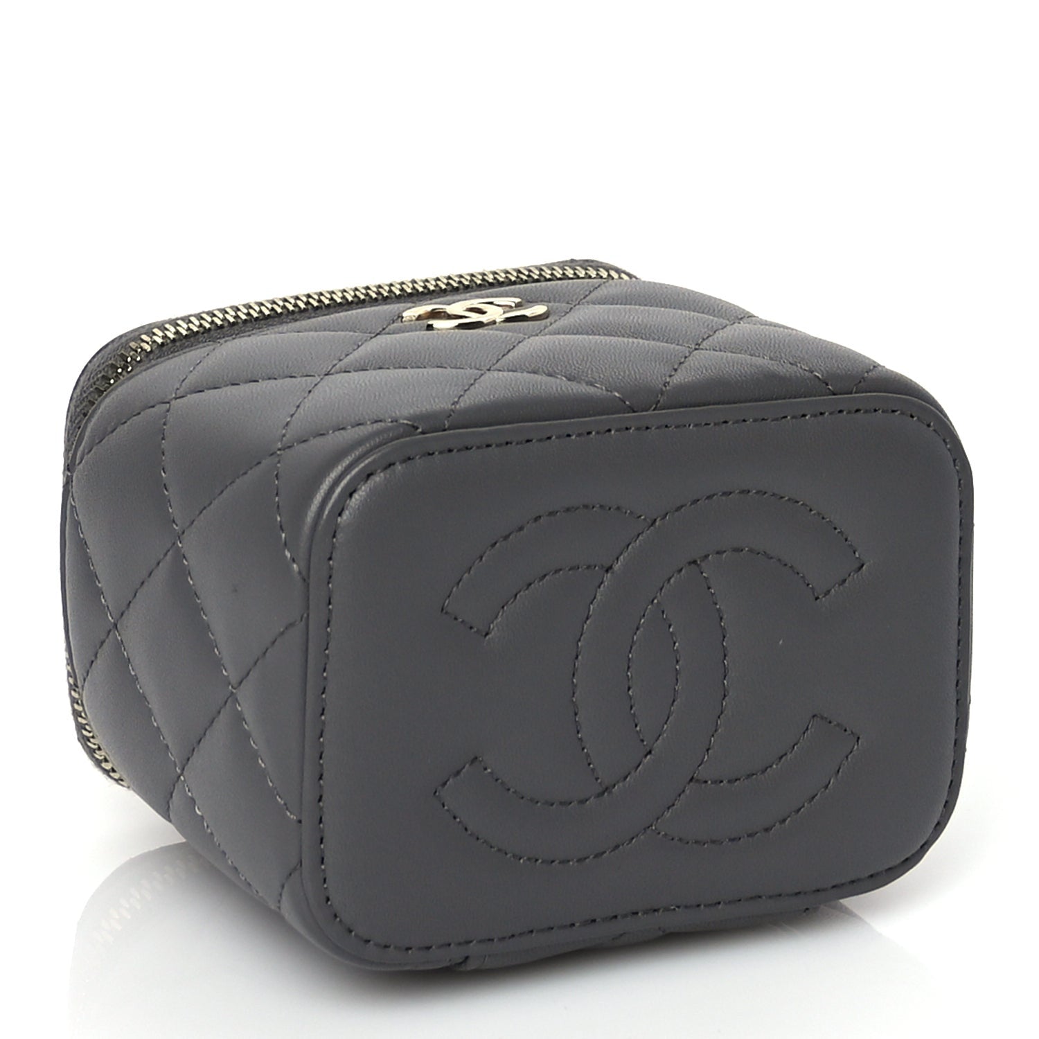 Chanel Lambskin Quilted Top Handle Mini Vanity Case With Chain Grey 3 of 9