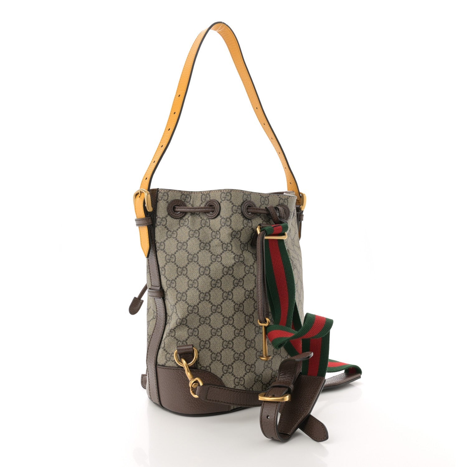 Gucci GG Supreme Monogram Neo Vintage Drawstring Bucket Backpack Beige New Acero Crop 3 of 7