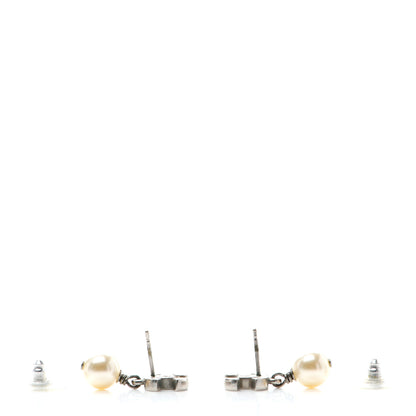 Chanel CC Pearl Drop Earrings Silver 4 of 4