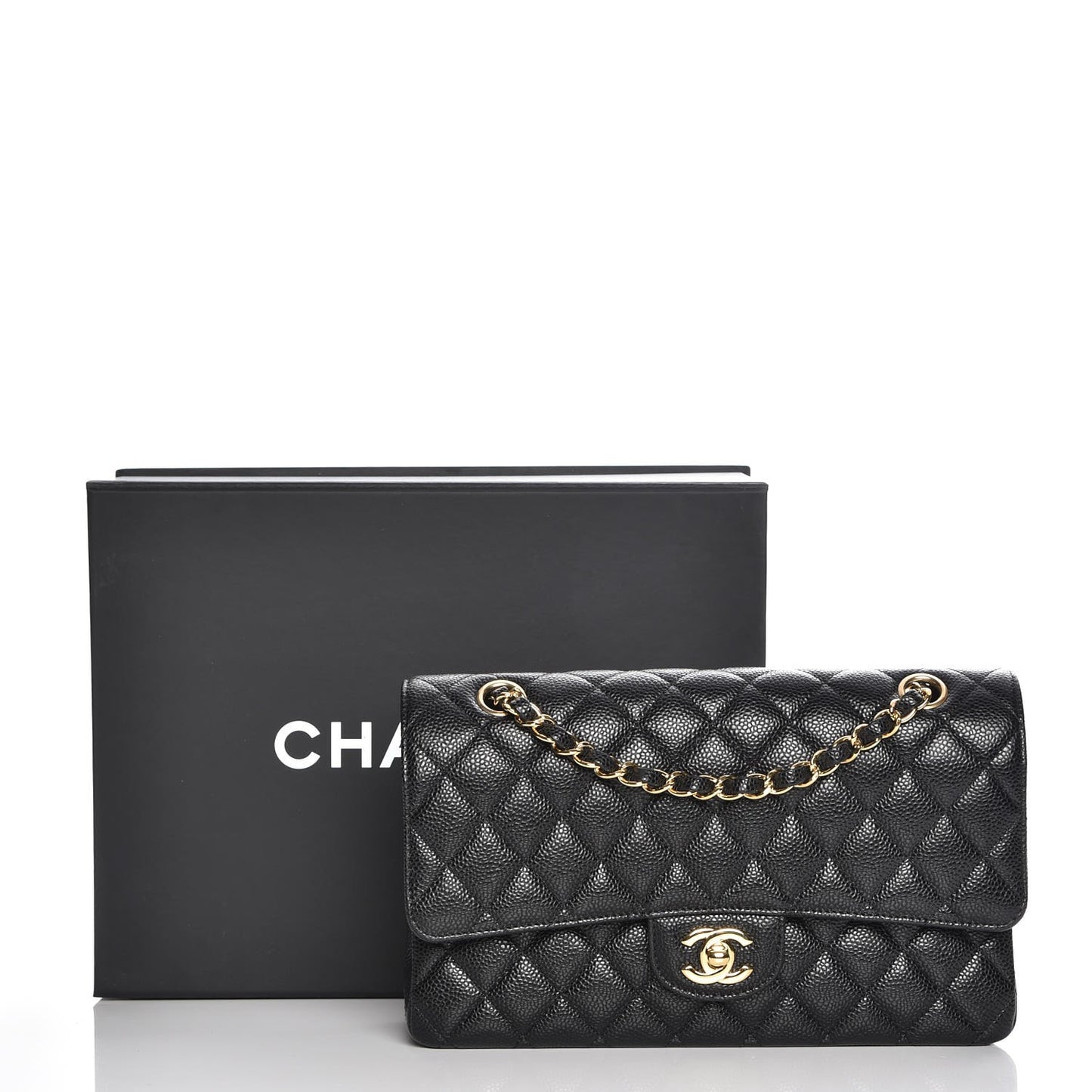 Caviar Quilted Medium Double Flap Black