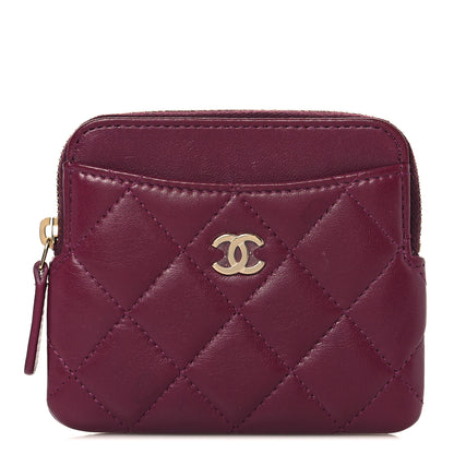 Chanel Lambskin Quilted Zip Card Holder Wallet Dark Purple 1 of 9