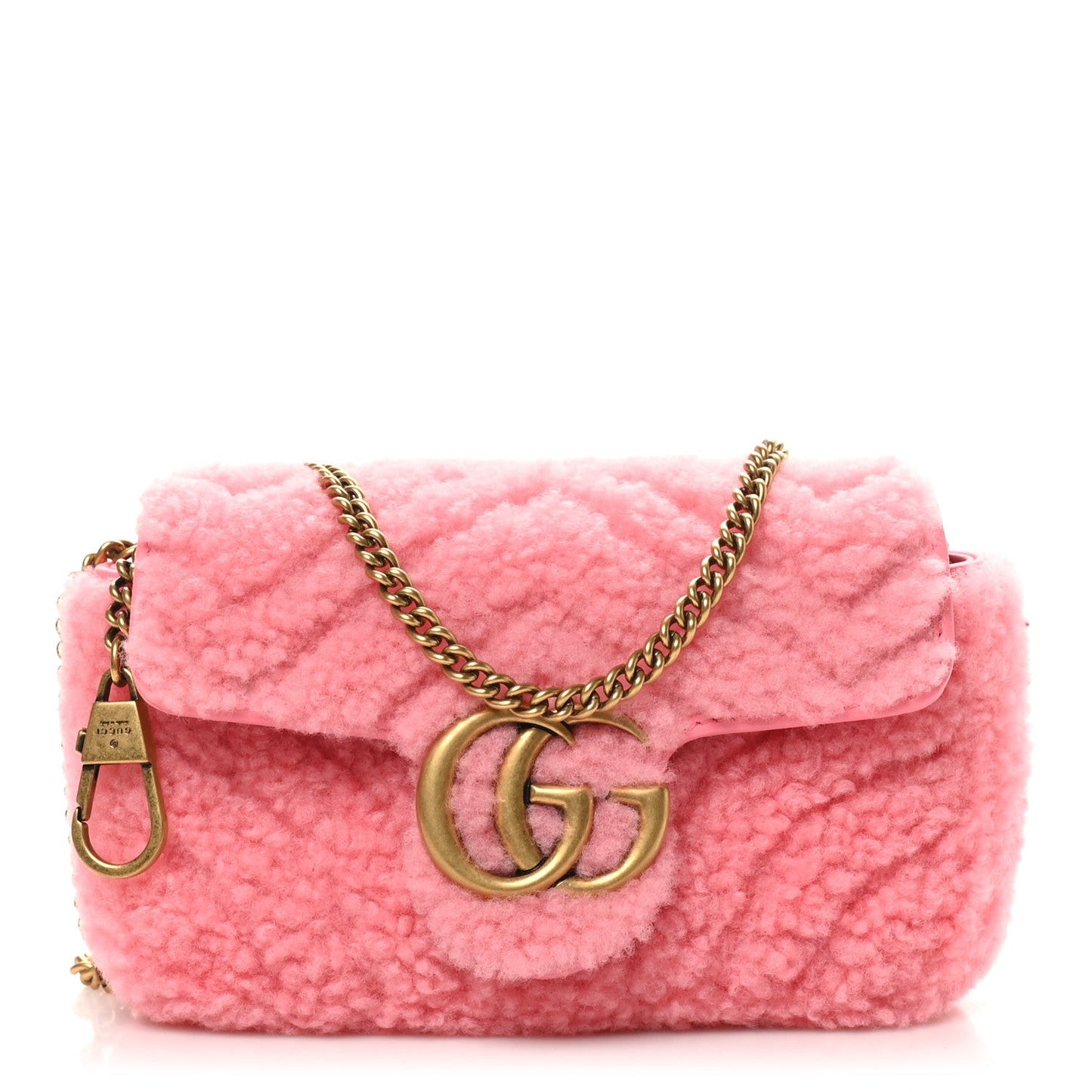 Shearling Matelasse Super Mini GG Marmont Shoulder Bag Lotus Pink