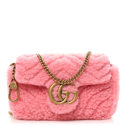 Gucci Shearling Matelasse Super Mini GG Marmont Shoulder Bag Lotus Pink 1 of 7