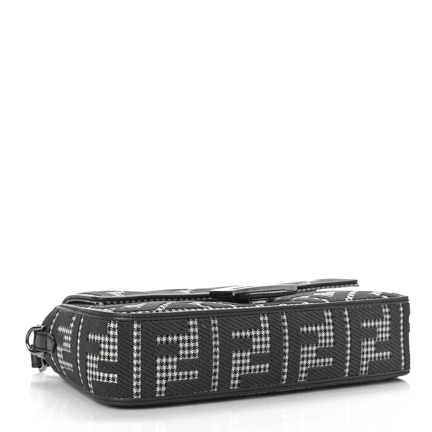 Fendi Wool Vitello King Houndstooth FF Embroidered Baguette Grigio Anthracite 4 of 8