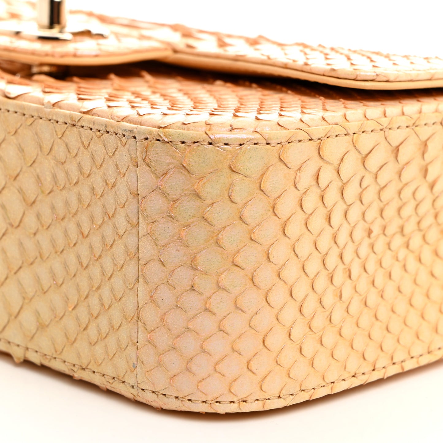 Iridescent Snakeskin Mini Rectangular Flap Beige
