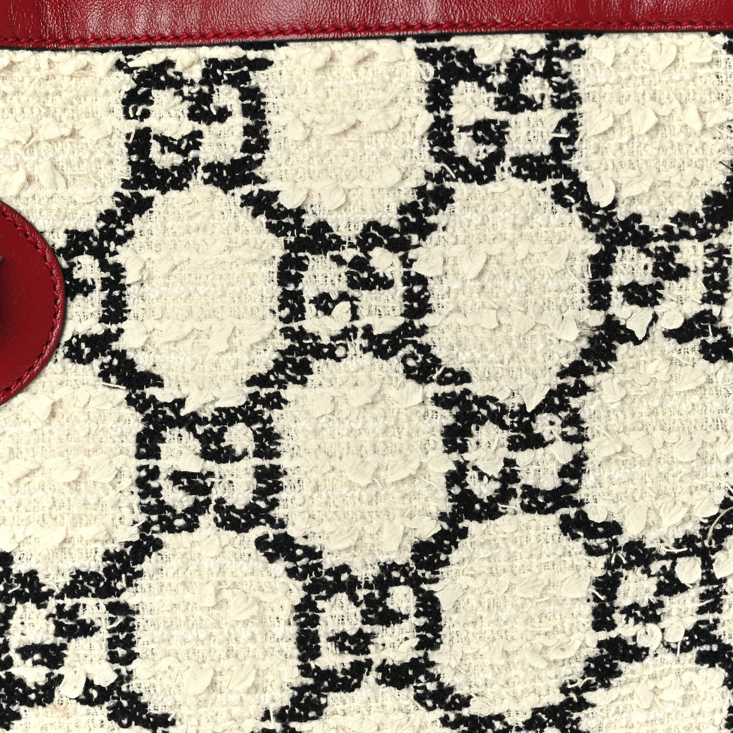 Gucci Tweed GG Monogram Large Rajah Chain Tote  White Black Romantic Cherry 8 of 10