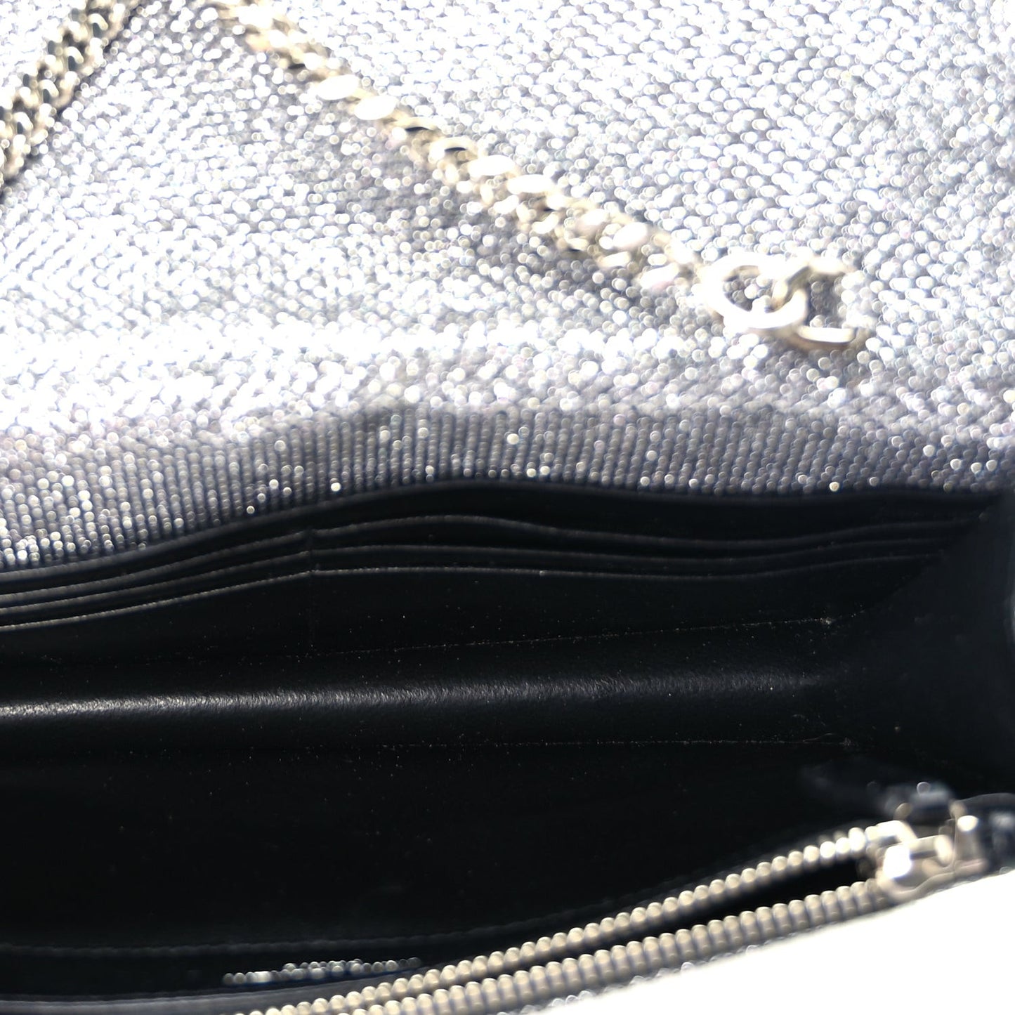 Metallic Fabric Monogram Envelope Chain Wallet  Anthracite