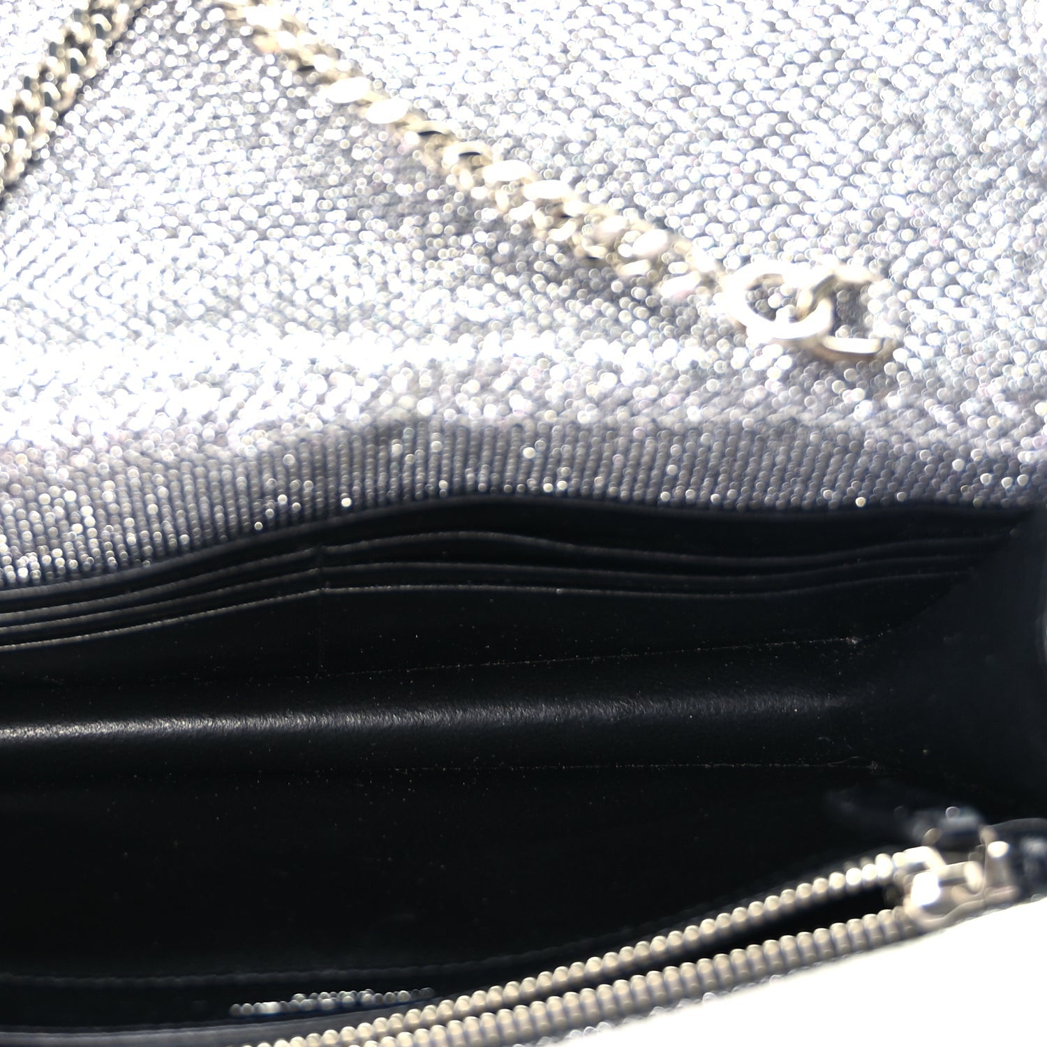 Saint Laurent Metallic Fabric Monogram Envelope Chain Wallet  Anthracite 4 of 8
