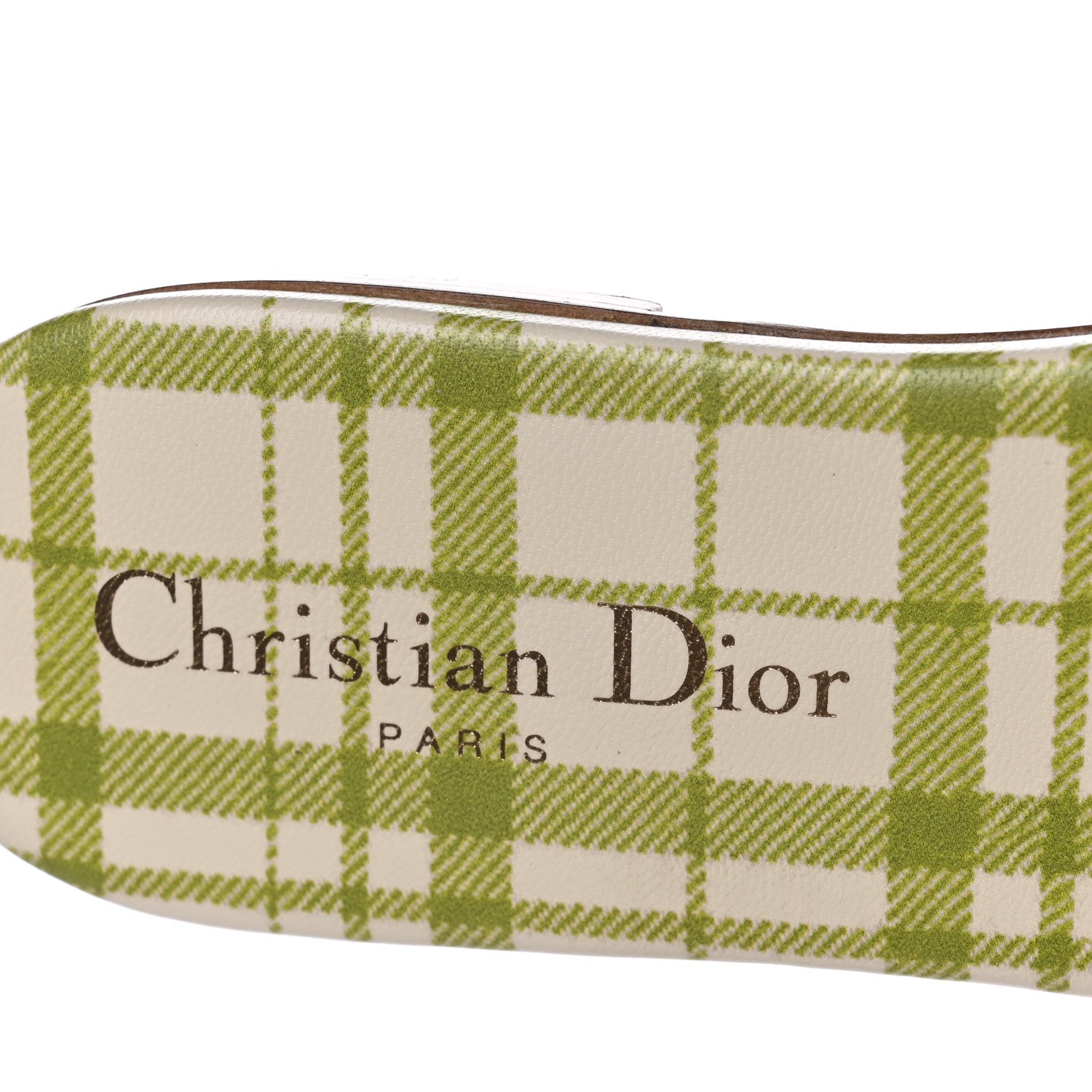 Christian Dior Canvas Check'N'Dior Pop Embroidered Dway Flat Slide Sandals 37.5 Chartreuse 7 of 8