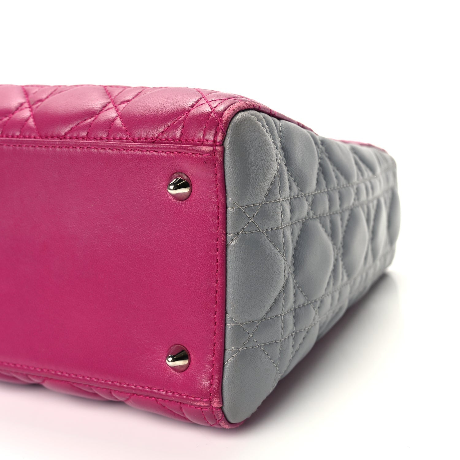 Christian Dior Lambskin Cannage Medium Tri-Color Lady Dior Fuchsia Grey Light Blue 9 of 13