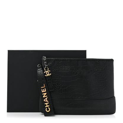 Chanel Calfskin Crocodile Embossed Quilted Medium Gabrielle Cosmetic Case Black 10 of 10