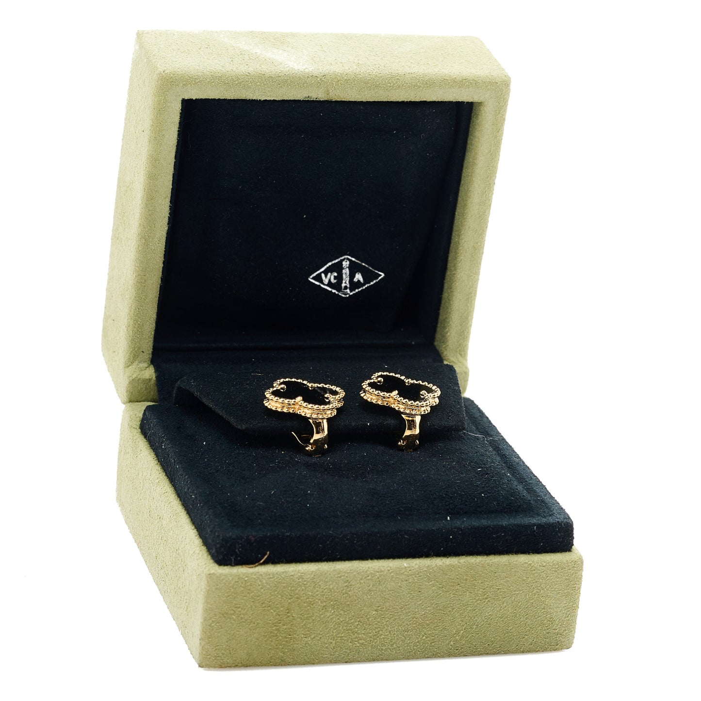 18K Yellow Gold Black Onyx Vintage Alhambra Earrings