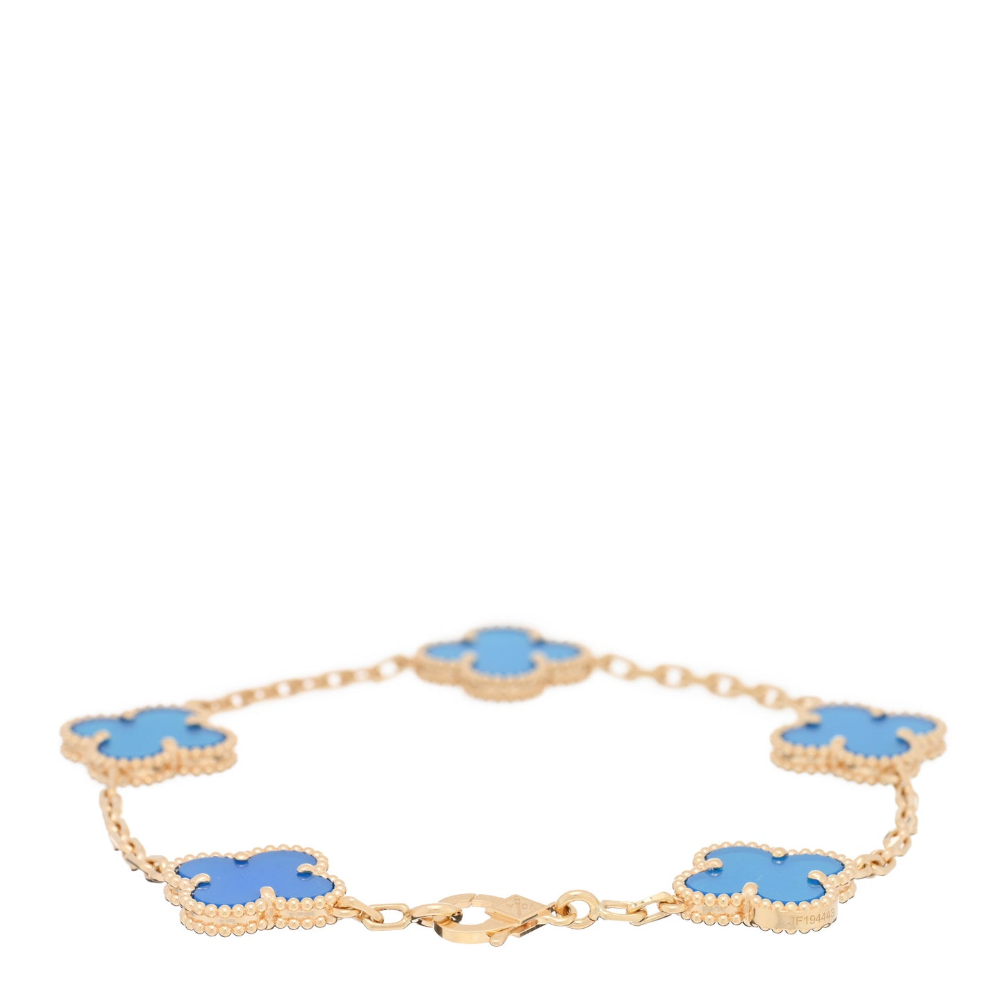 18K Yellow Gold Blue Agate 5 Motifs Vintage Alhambra Bracelet