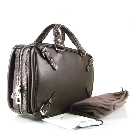 Crocodile Embossed Leather Trunkette Bag Chocolate Brown