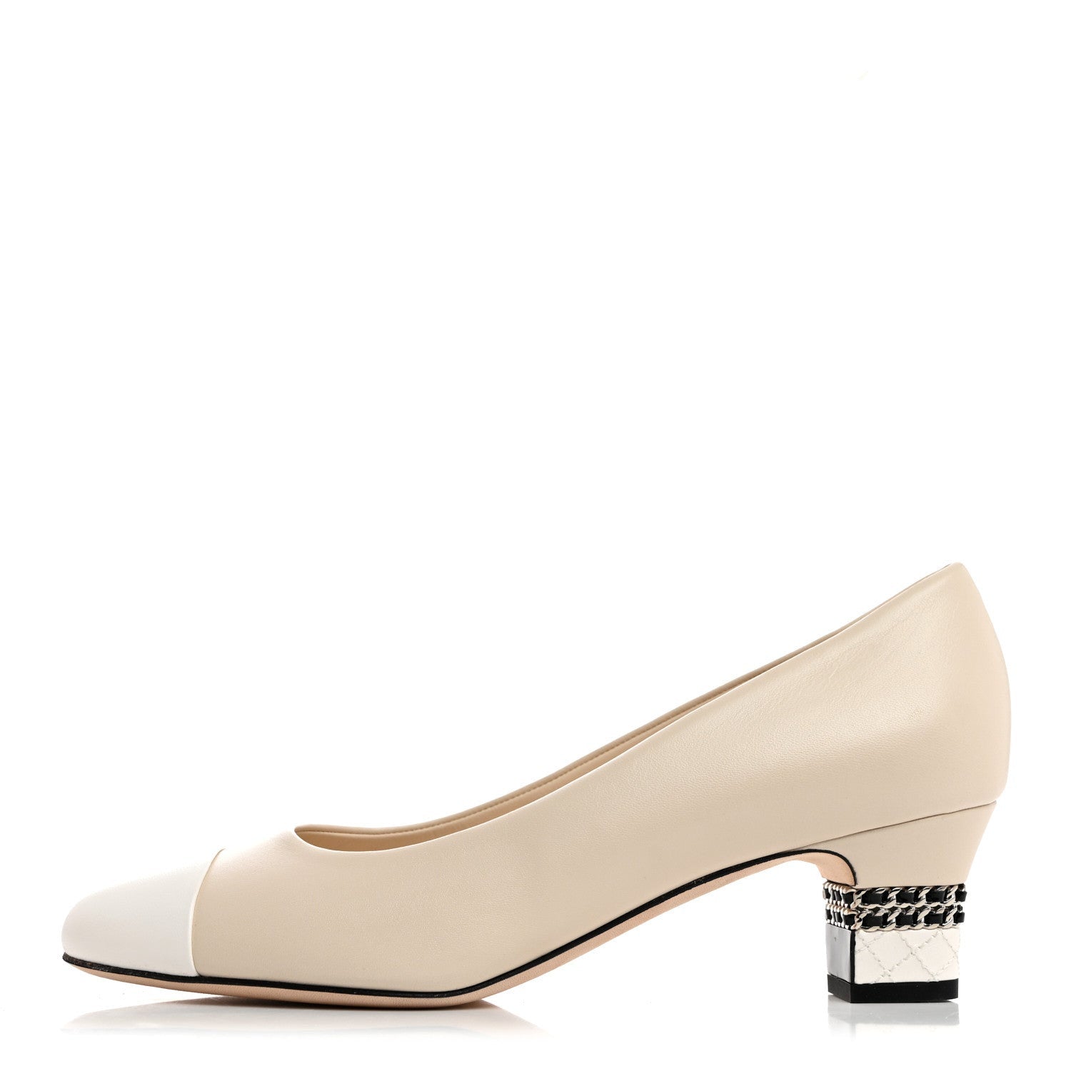 Chanel Lambskin CC Cap Toe Chain Pumps 41 Light Beige White 1 of 7