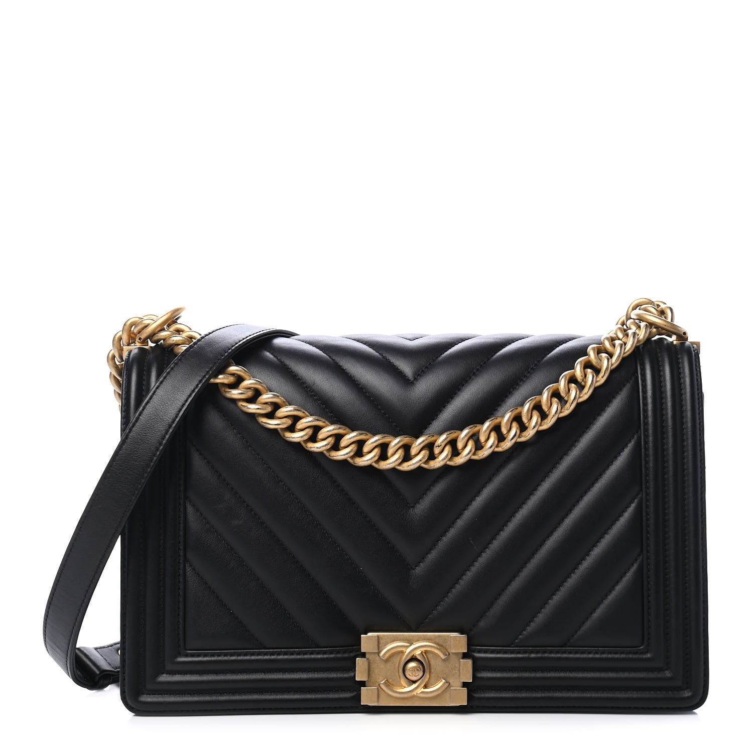 Chanel Calfskin Chevron Quilted New Medium Boy Flap Black 1 of 11