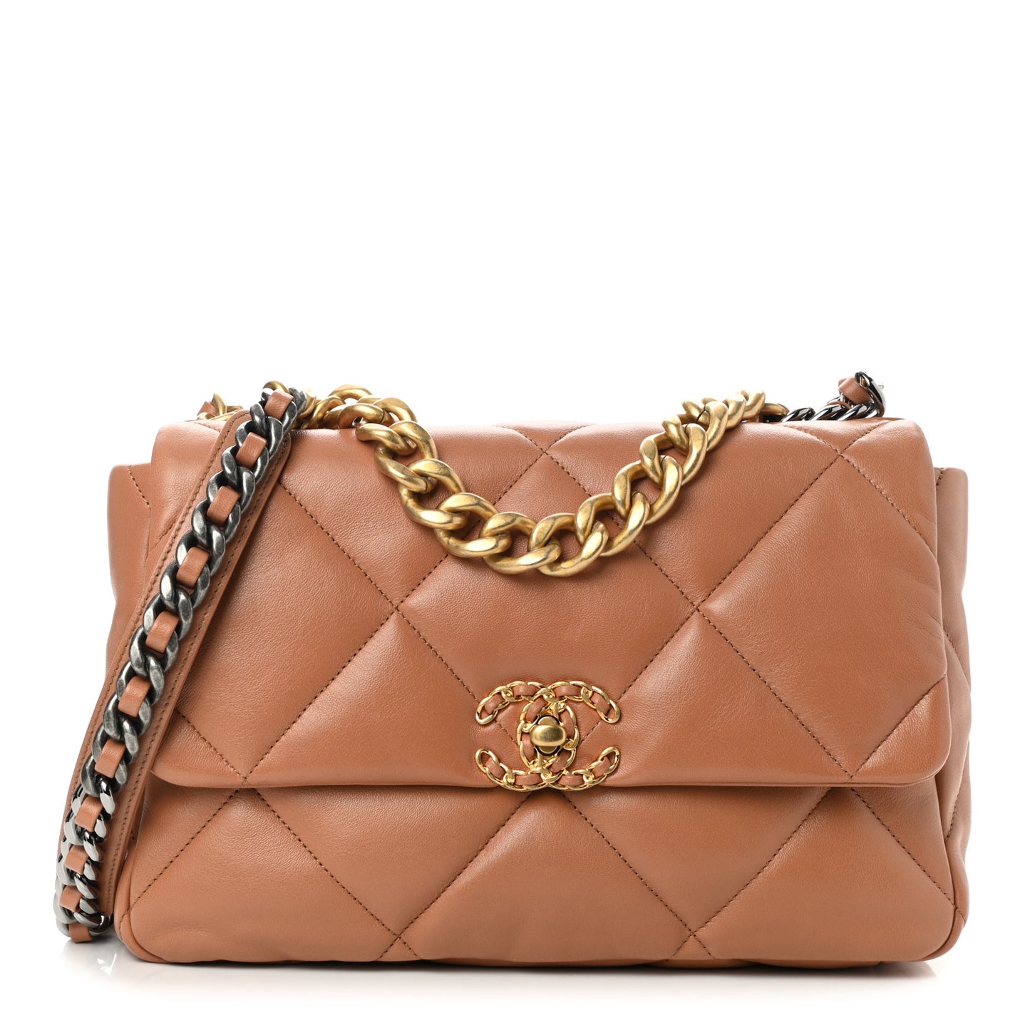 Lambskin Quilted Large Chanel 19 Flap Brown