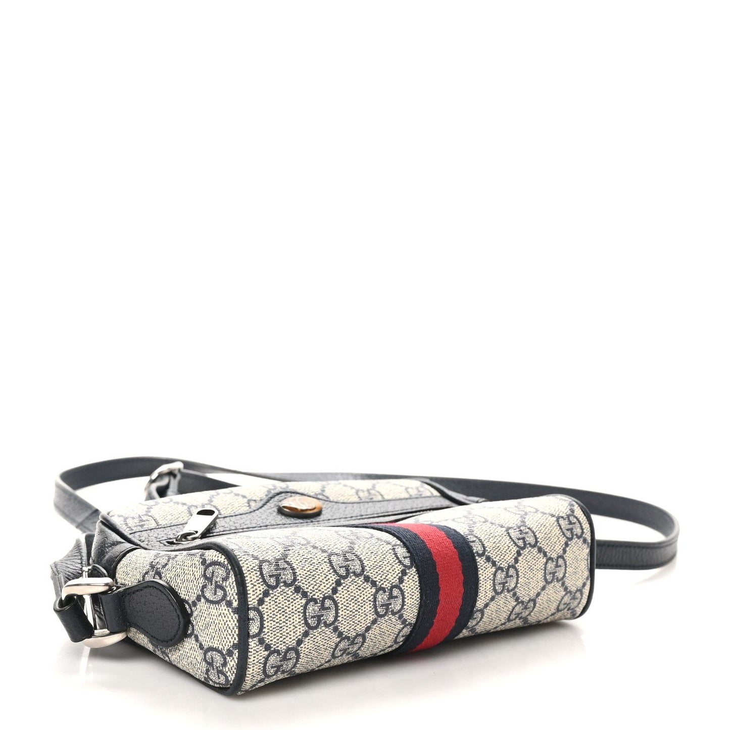 GG Supreme Monogram Textured Dollar Calfskin Web Mini Ophidia Shoulder Bag Beige Blue