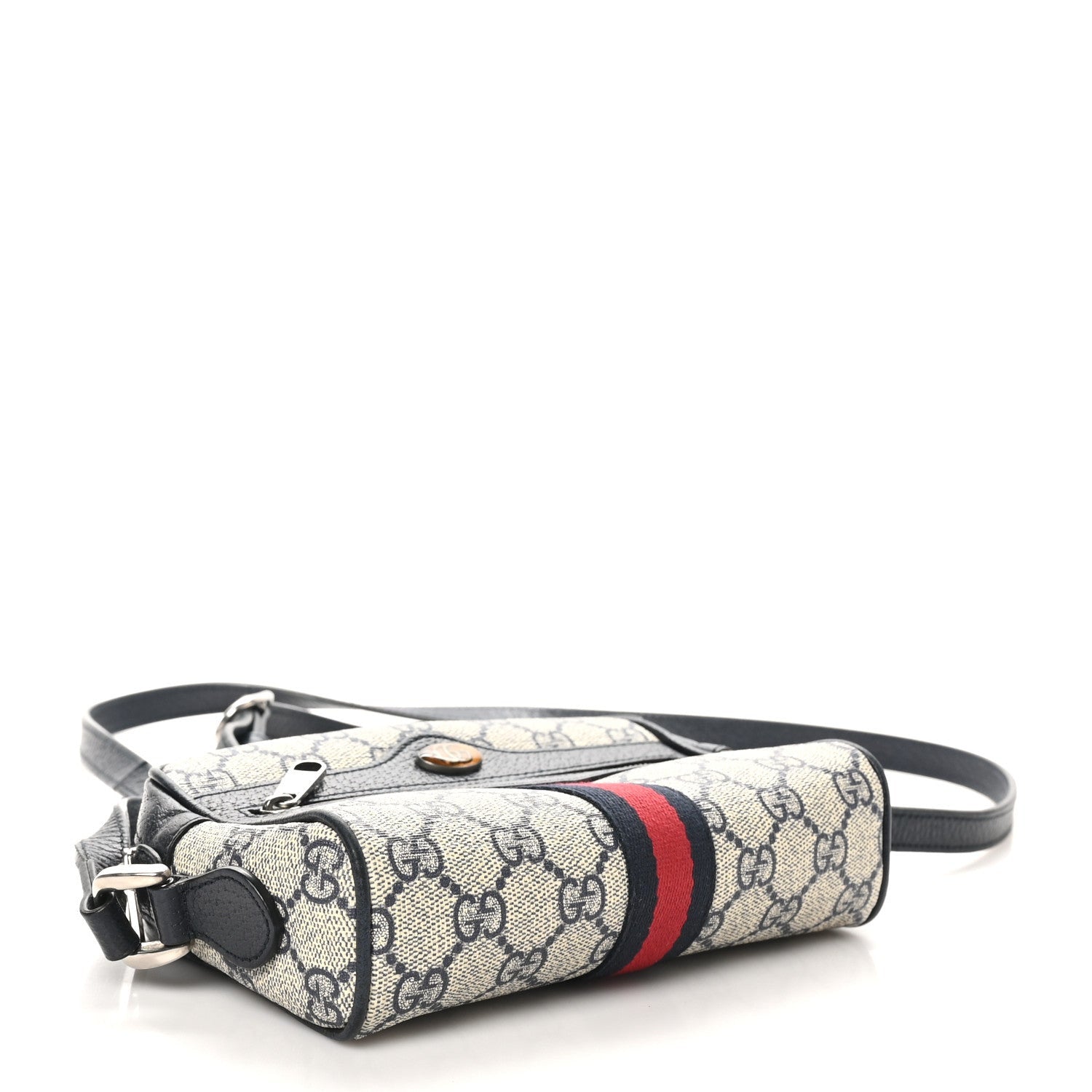 Gucci GG Supreme Monogram Textured Dollar Calfskin Web Mini Ophidia Shoulder Bag Beige Blue 4 of 7
