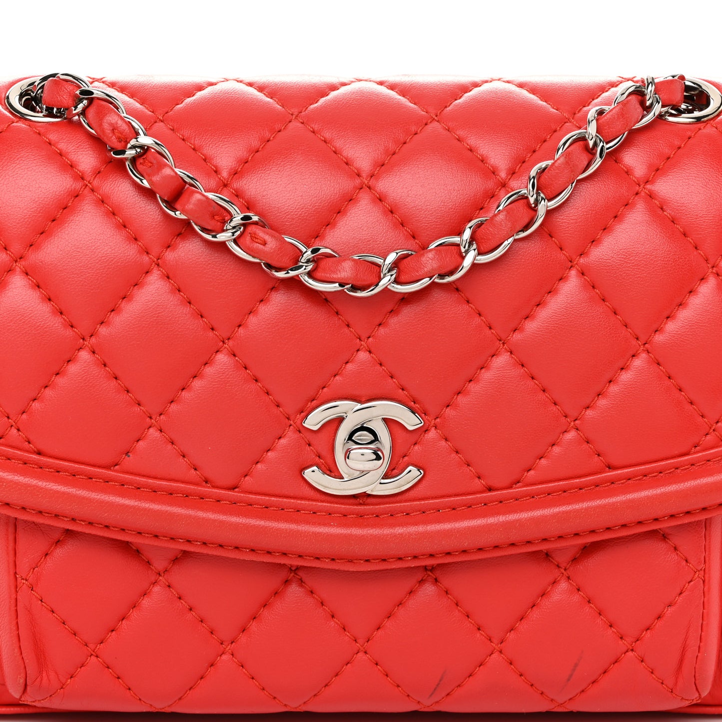 Lambskin Quilted Small Geometric Flap Red