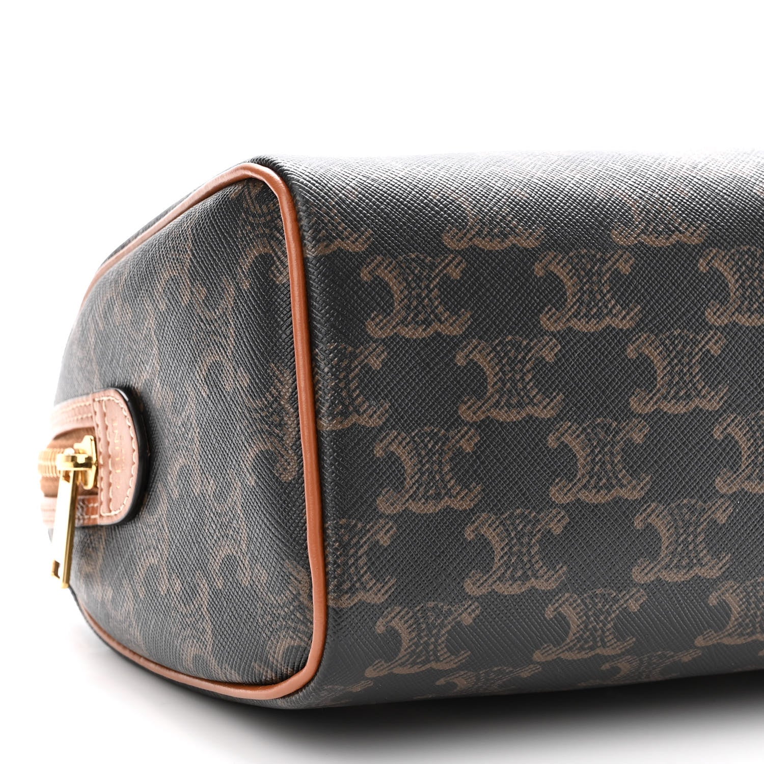 Celine Triomphe Canvas Calfskin Small Boston Bag Tan 8 of 9