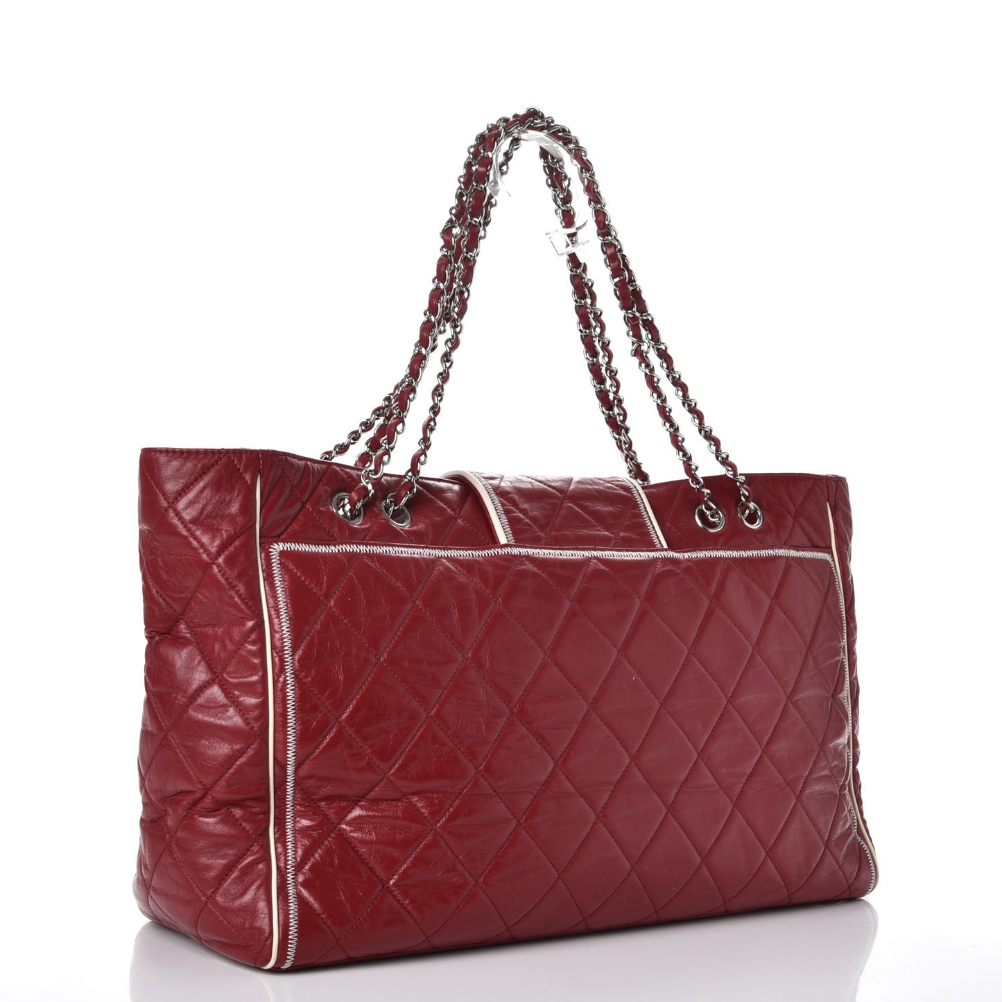 Lambskin Quilted East West Large Tote Red