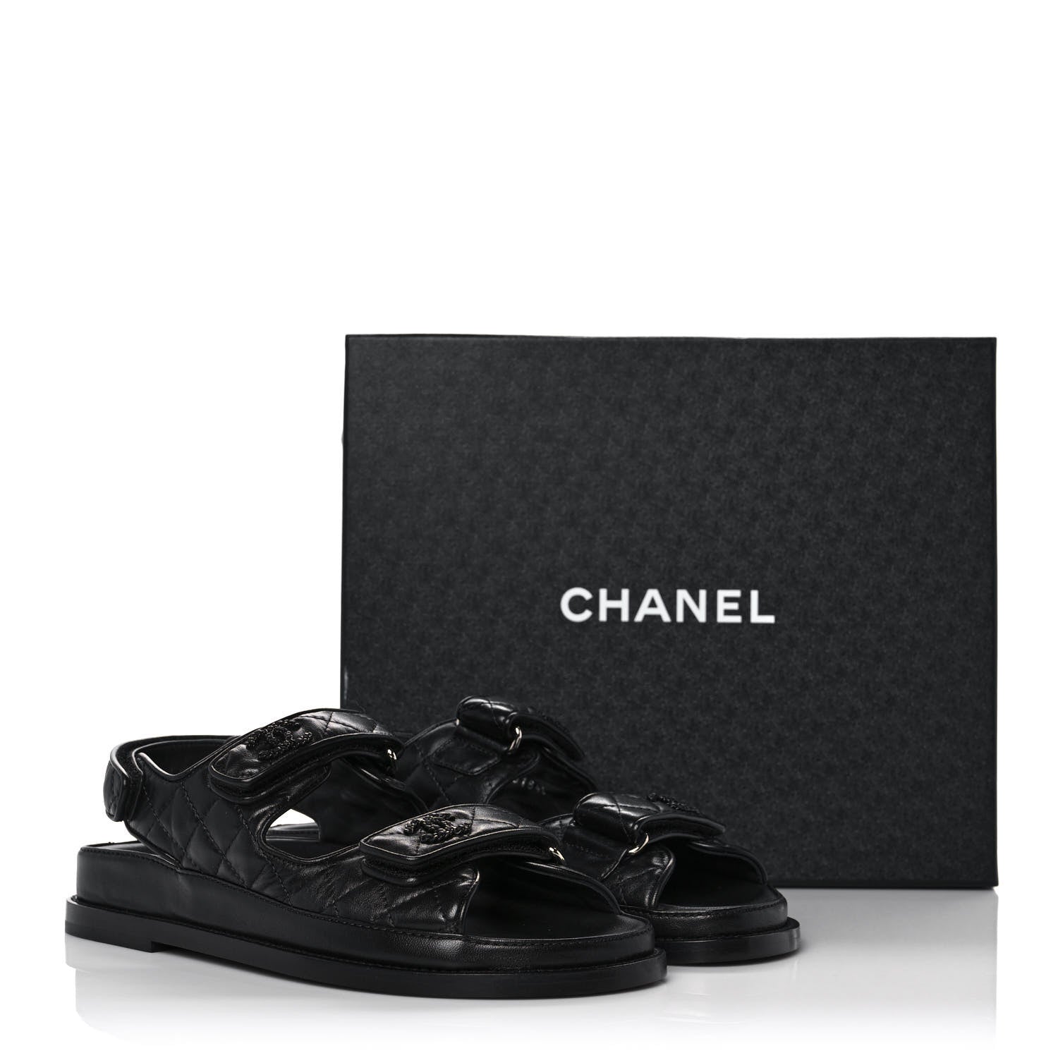 Chanel Lambskin Velcro Dad Sandals 38.5 Black 10 of 10
