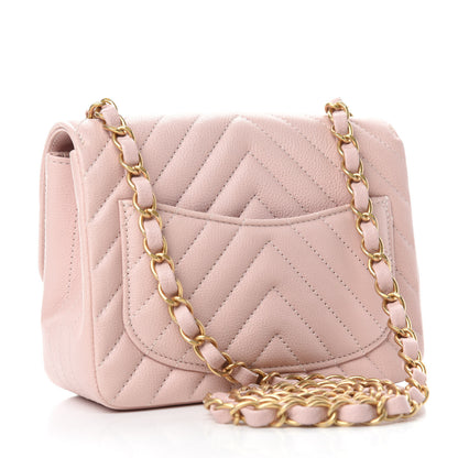 Chanel Caviar Chevron Quilted Mini Square Flap Light Pink 3 of 11