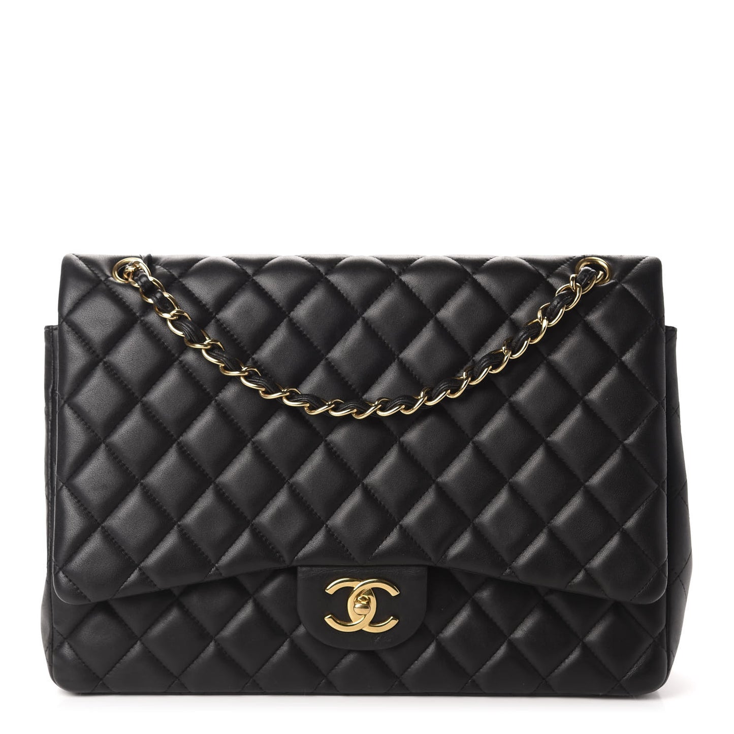 Lambskin Quilted Maxi Double Flap Black
