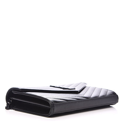 Saint Laurent Grain De Poudre Matelasse Chevron Monogram Chain Wallet Black 4 of 10