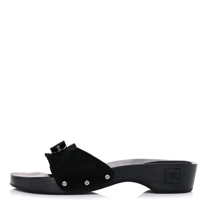 Chanel Suede Wood Sandals 41 Black 1 of 13
