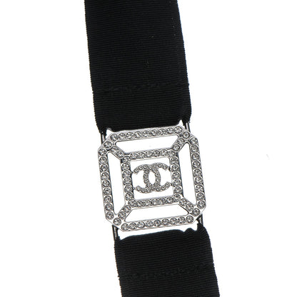 Chanel Crystal CC Lanyard Necklace Black Silver 3 of 5