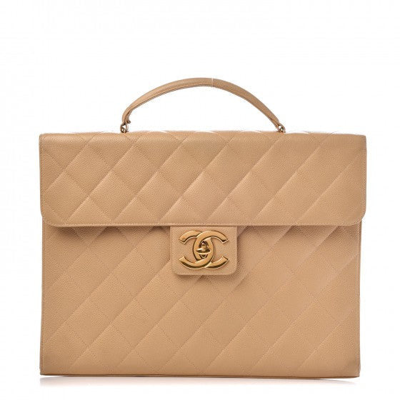 Caviar Quilted Briefcase Laptop Bag Beige