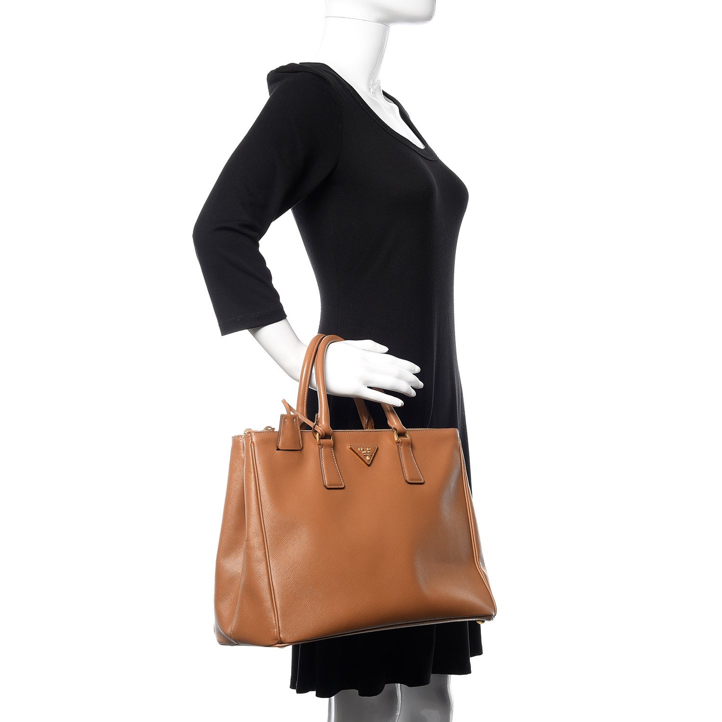 Saffiano Lux Large Galleria Double Zip Tote Caramel
